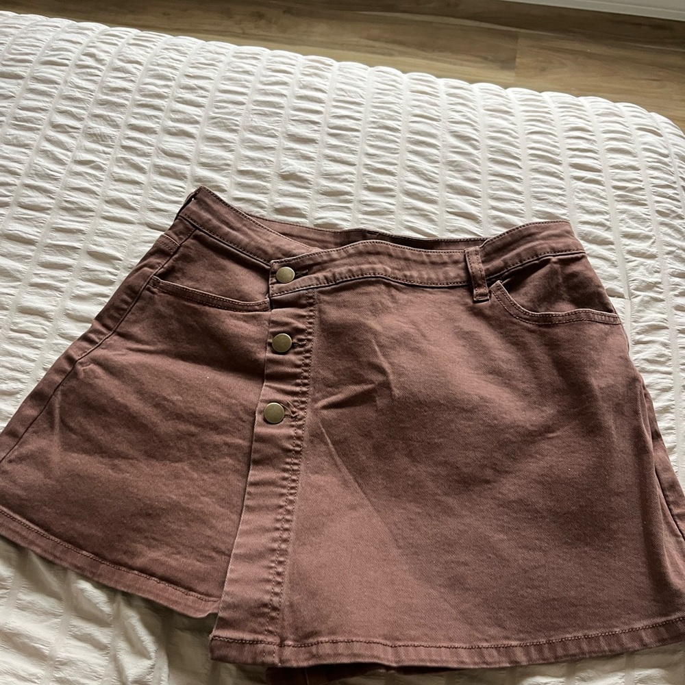 Brown Button-Front Skort